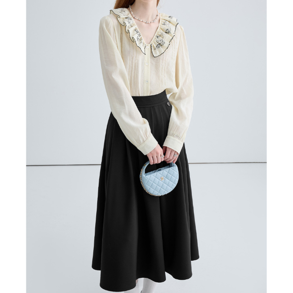ハイウエストドレープAラインプリーツスカート Z00030