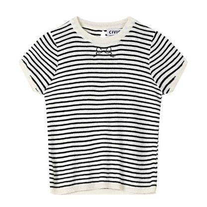 【4color】リボン半袖ニットトップ Z00285