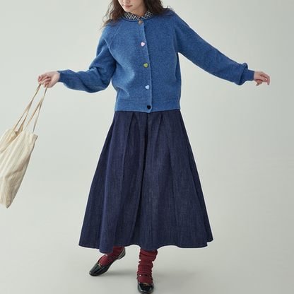 ポケット付きロングデニムプリーツスカート　《Z00732》