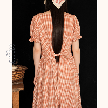 リボン刺繍のギンガムチェックワンピース《Z01054》