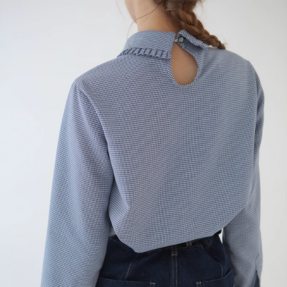 フリルカラーチェック柄トップス《Z00905》