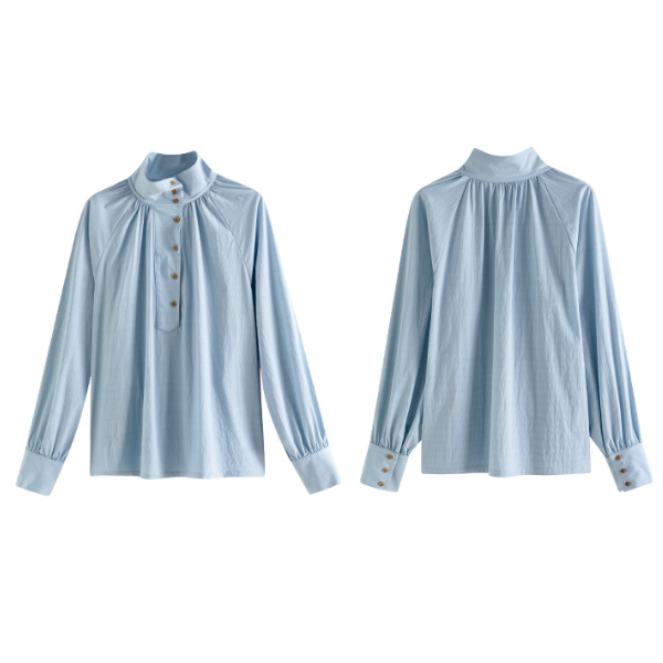 【2color】不規則でニッチなハイネックシャツ Z00095