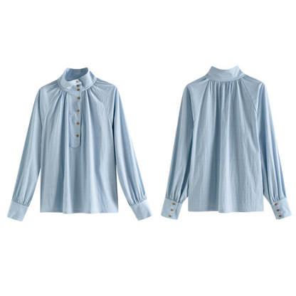 【2color】不規則でニッチなハイネックシャツ Z00095