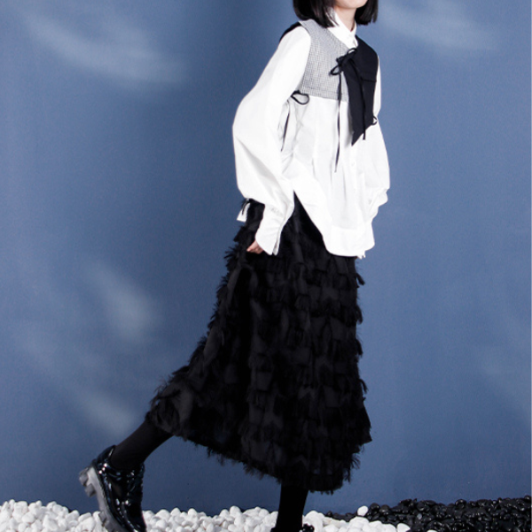 ウエストスクイーズラウンドヘムシャツ AU-413