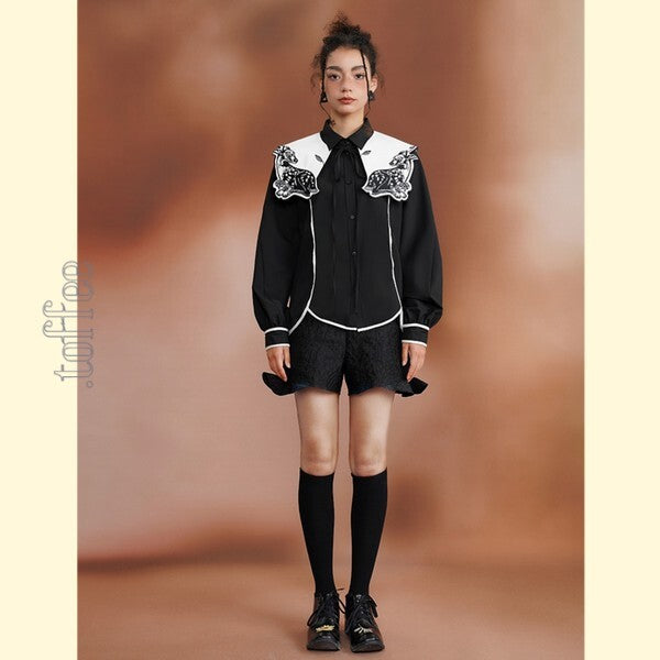 月明かりのバンビが佇む：深い森の中のオリエンタルカウボーイブラウス C0187