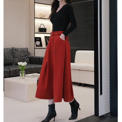 【2color】ベルテッドウールフレアスカート X-386