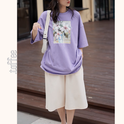 【3color】フラワープリントオーバーサイズTシャ《Z00993》