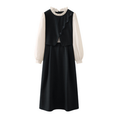 【3color】フェイクツーピース パールエッジワンピース X-424