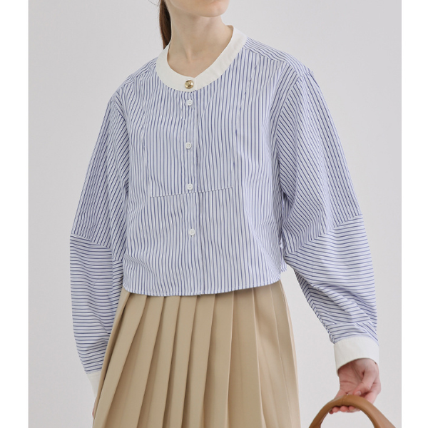 ストライプバンドカラークロップドシャツ X-380