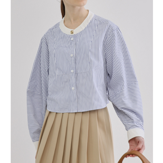 ストライプバンドカラークロップドシャツ X-380