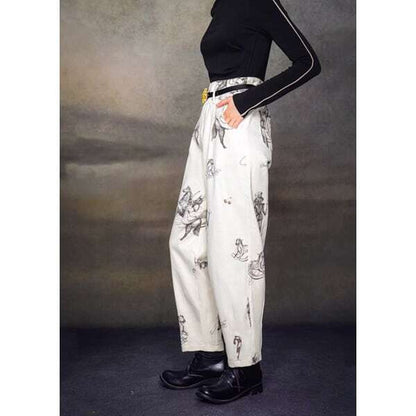 【2color】くるみ割り人形プリントタックテーパードパンツ C0107