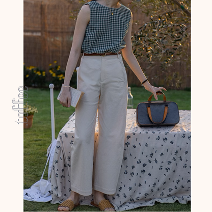 【3color】ベルトループ付きハイウエストストレートクロップドパンツ《Z00870》