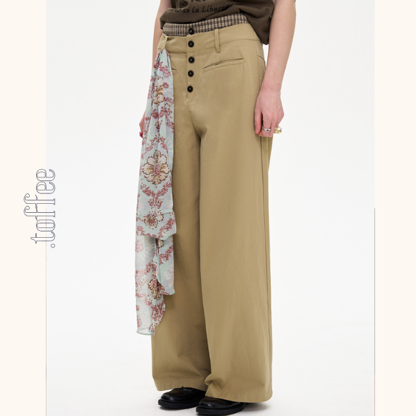 【2color】チェック柄ディテールワイドパンツ《Z01005》