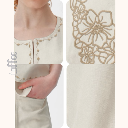 ハイビスカス刺繍ベスト＆ショートパンツセットアップ《Z01008》