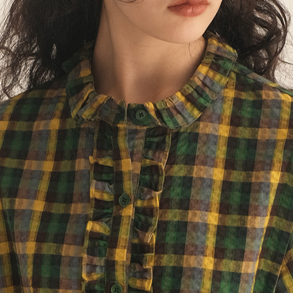 パフスリーブチェック柄ブラウス　Z00451