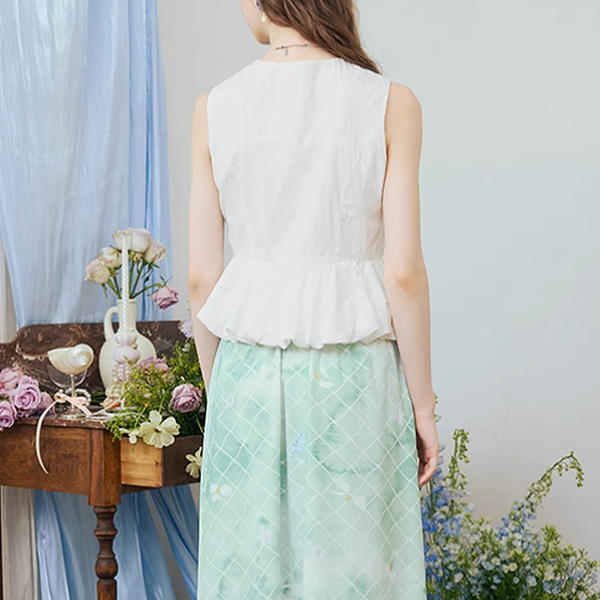 リボン装飾付きアシンメントリーペプラムトップ《Z00975》