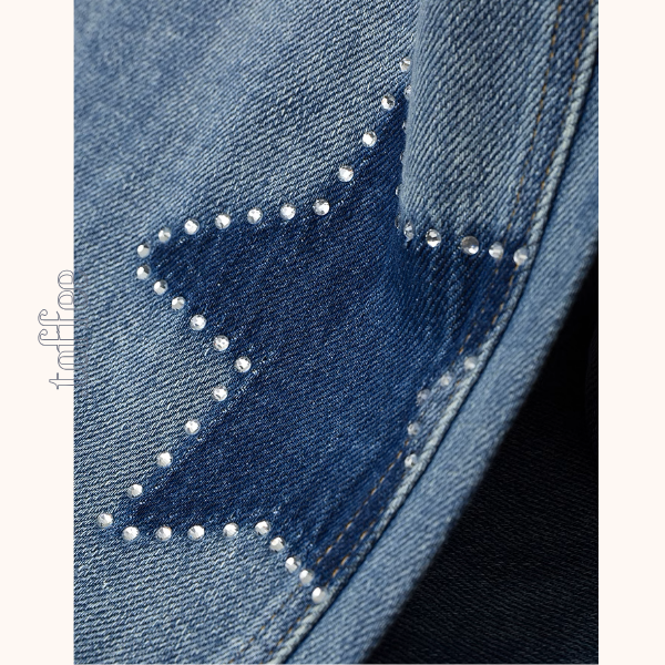 星型アップリケのハイウエストワイドジーンズ《Z00930》