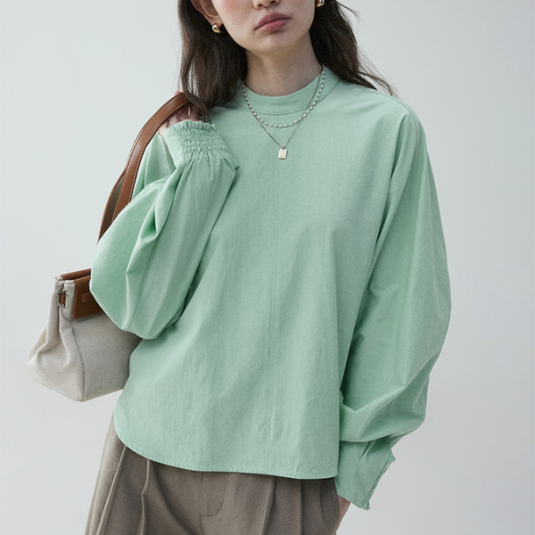 【2color】ギャザーカフ＆バルーンスリーブブラウス《Z00838》