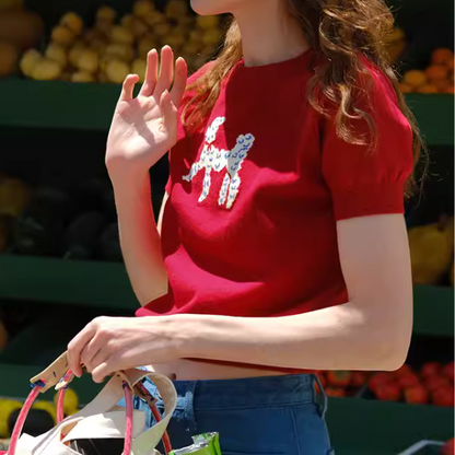 再販決定！【2color】プードル柄パフスリーブニットX1-008