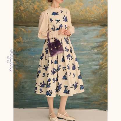 リボン＆ローズプリントワンピース Z00630