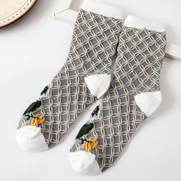 植物とハートモチーフのショートソックス5本セット Z00007