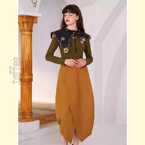 【2color】蕾の様なスリットスカート　C0166