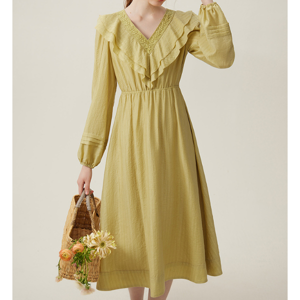 【２COLOR】フロントフリルVネックワンピース Z00093