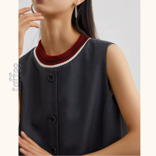 コントラストカラーフロントボタンノースリーブミニワンピース《Z00945》