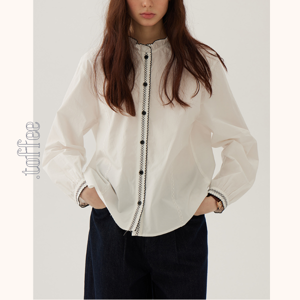コントラストカラーレースディテールシアーブラウス《Z00844》