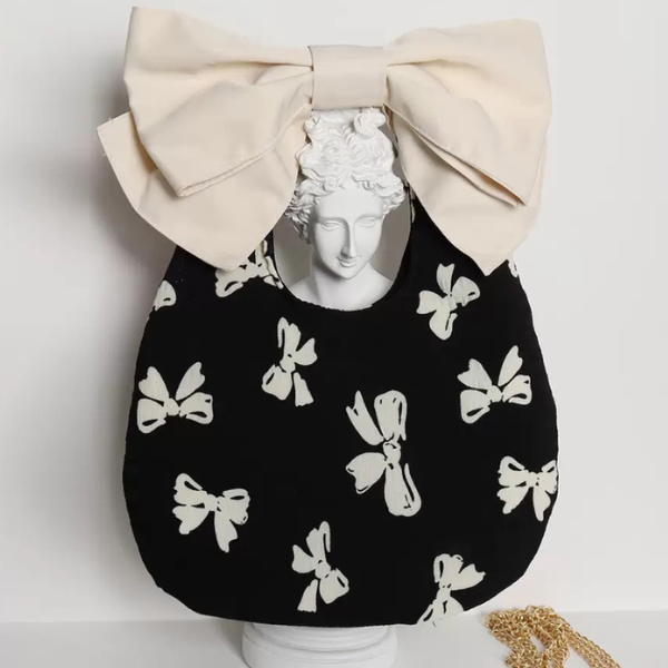 【3color】大きなリボン付きチェーンショルダーバッグ Z00237