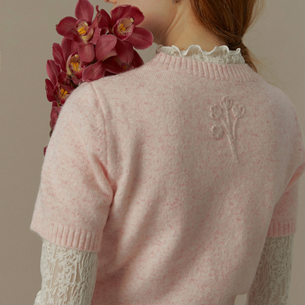 【2color】フラワー刺繍入りリブ編みセットアップカーディガン《Z00831》