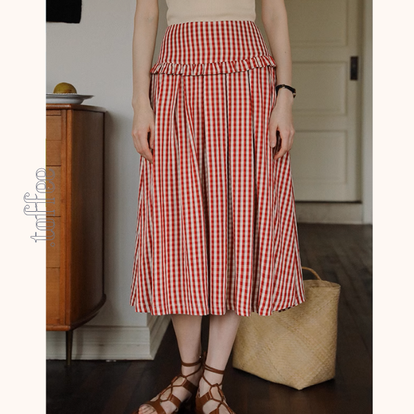 ギンガムチェックハイウエストフレアスカート《Z00882》