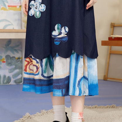 レトロ可愛い花刺繍レイヤードスカート《Z01056》