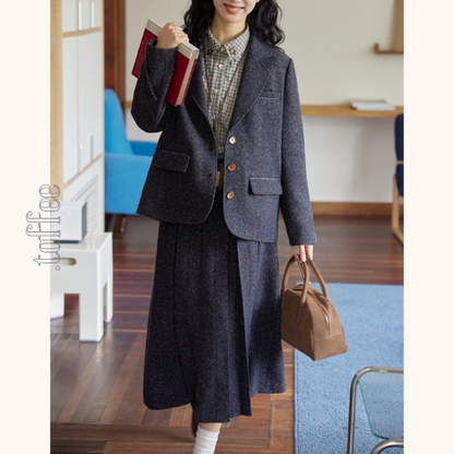 ミドル丈ジャケット＆プリーツスカートのウールセットアップ　Z00559