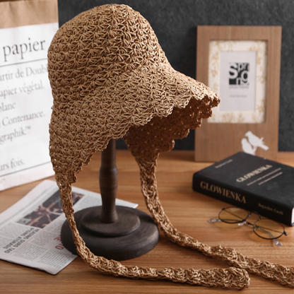 【3color】ストラップ付ストローハット　Z00356