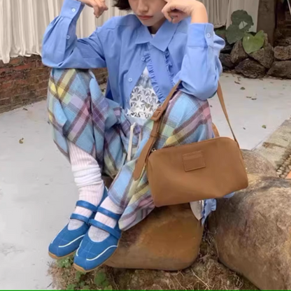 【4color】ラウンドネックダブルストラップフラットシューズ《Z00880》