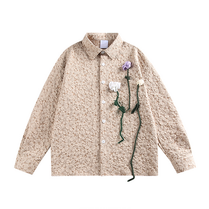 【2color】立体フラワー刺繍シャツジャケット　Z00575