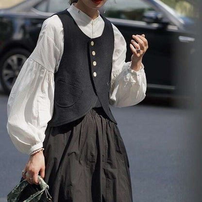 クラシカルなランタンスリーブブラウス　　su0094