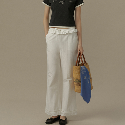 フリルウエスト＆レースヘムホワイトパンツ《Z00823》