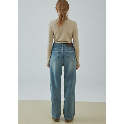 【2color】ハイウエストカジュアルストレートジーンズ X-482