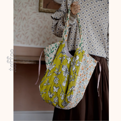 パッチワーク風花柄トートバッグ《Z00955》