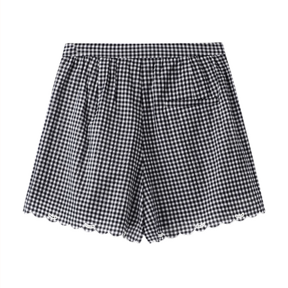 ギンガム刺繍ブラウス＆ショートパンツセットアップ《Z01038》