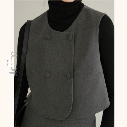 ノーカラークロップド丈ジャケット＆Aラインロングスカートセットアップ　《Z00761》