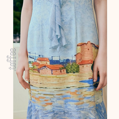 潮の音が聞こえる：シフォンプリントロングワンピース《Z00972》