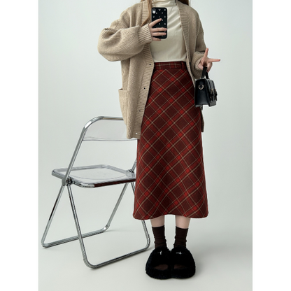タータンチェックAラインロングスカート X-515