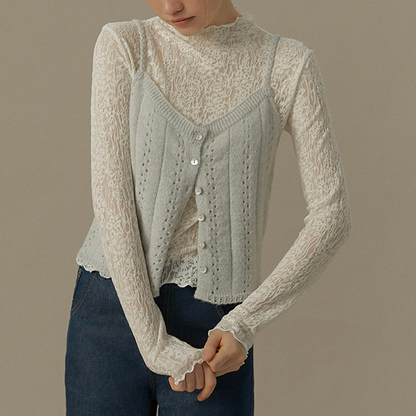 メッシュレースハーフハイネックトップ《Z00819》