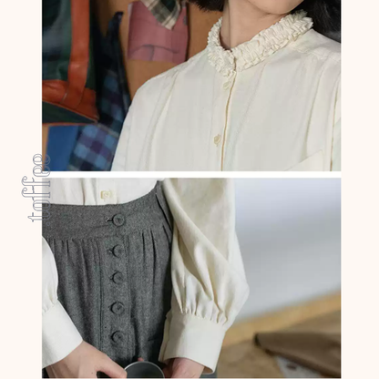 【2color】フリルネックコーデュロイブラウス　《Z00645》