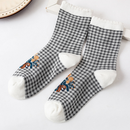 植物とハートモチーフのショートソックス5本セット Z00007