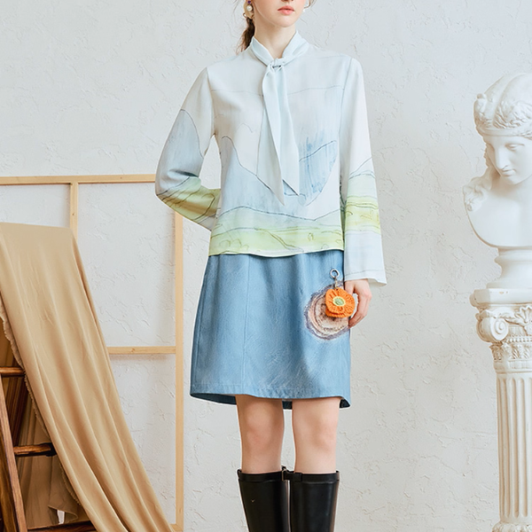 風景画タッチのボウタイアートシャツ《Z01063》