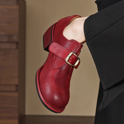 【3color】ラウンドトゥベルト付きヴィーガンレザーシューズ　《Z00516》